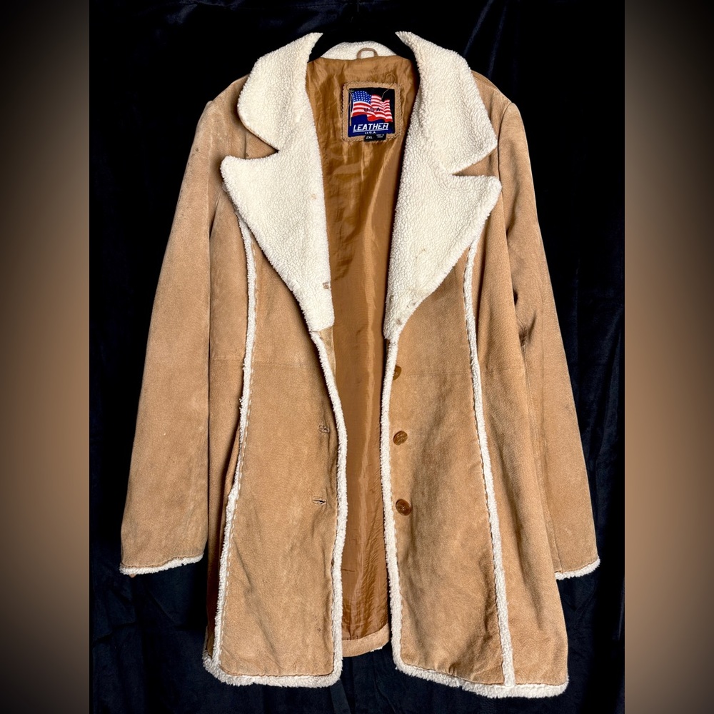 Genuine Vintage Suede and  Shearling Sherpa Coat